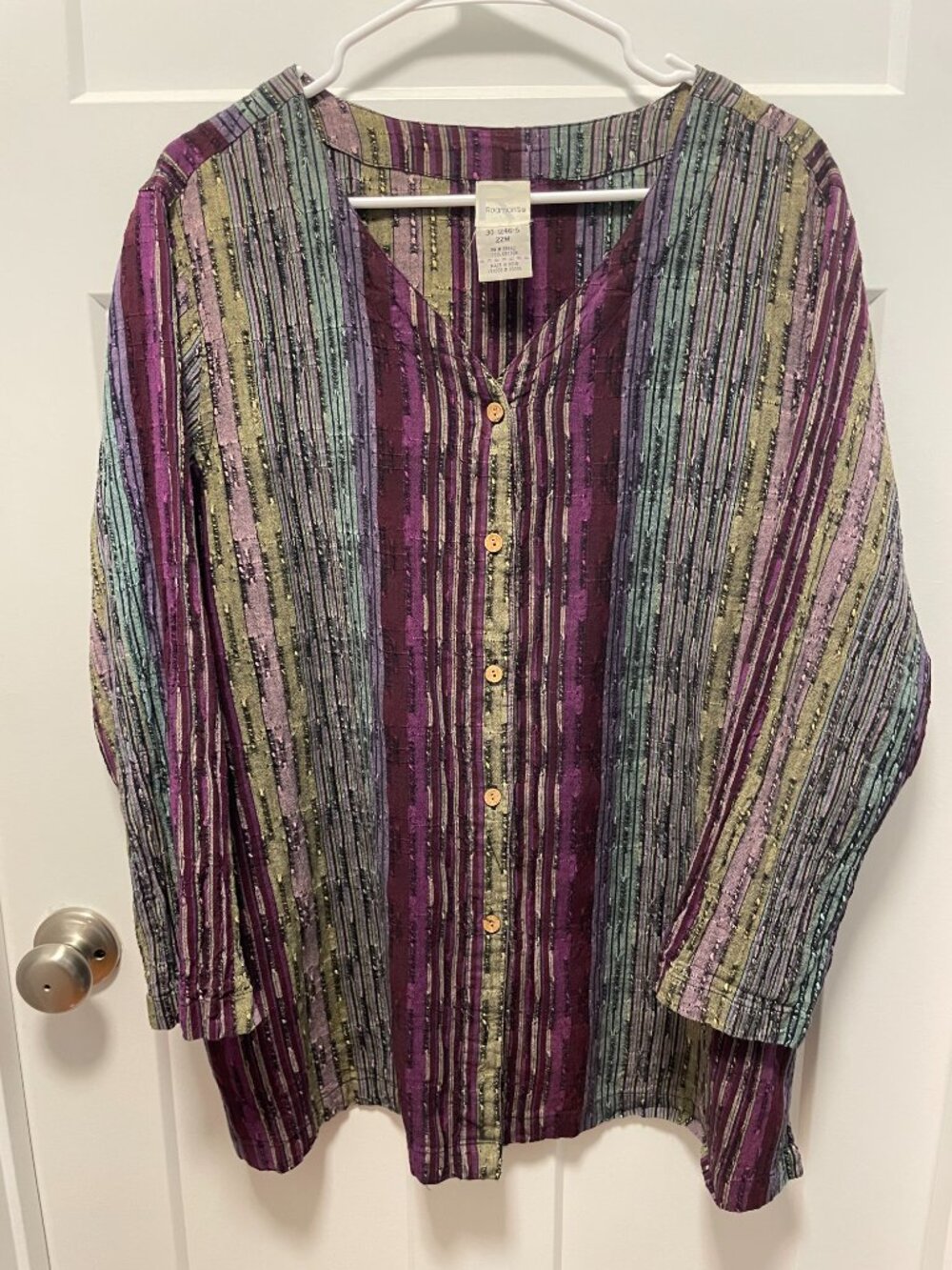 Vintage 100% Cotton Lagenlook Made in India Striped Gauze Blouse Tunic Boho